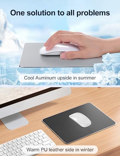 Vaydeer Hard Metal Aluminum Mouse Pad Clear Modern Smooth Magic Ultra Thin Double Side Design Mouse Mat Waterproof Fast and Accurate Control Compatible for Gaming and Office, Silver, 9.45X7.87 Inch - color: Silver, size: 9.5L x 7.9W inches