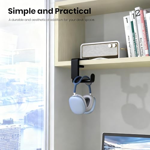 360 Degree Rotating Headphone Stand Under Desk Hanger Clamp Mount Universal Headset Holder Hook (White) - color: White
