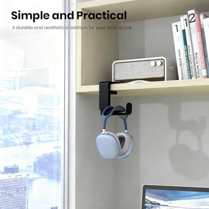 360 Degree Rotating Headphone Stand Under Desk Hanger Clamp Mount Universal Headset Holder Hook (White) - color: White