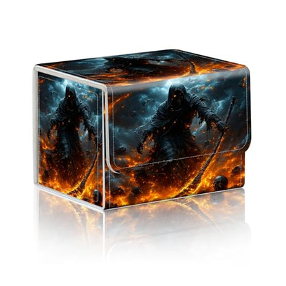 Trading Card Storage Box, Holds 100+ for MTG Cards, Premium PU Leather with Magnetic Closure, Skeleton Amid Flaming Skulls Durable Deck Box for Magic the Gathering, Trading Card Games - color: Skeleton Amid Flaming Skulls
