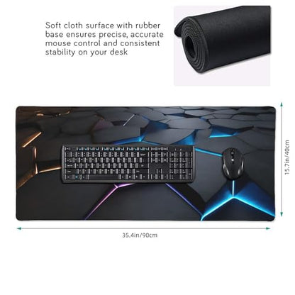 Large Gaming Mouse Pad, 3D Hexagon Design, Non-Slip Rubber Base, Colorful Desk Mat, 35.4" x 15.7", for Gamers and Office Use - color: Large 3D Line Gaming