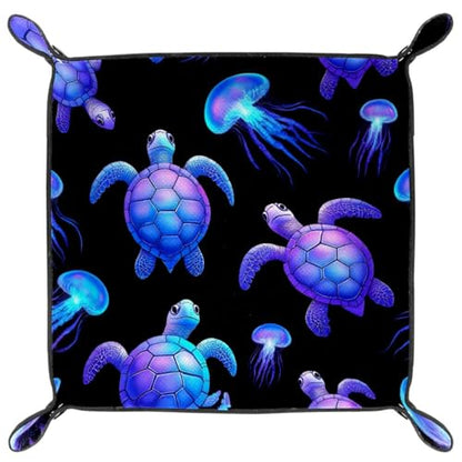 Dice Trays Turtles Jellyfish Holder Storage Box for Dice Games Like RPG DND, Leather Dice Holder Portable Folding Rolling Dice Tray, 16x16cm - color: Multi 7