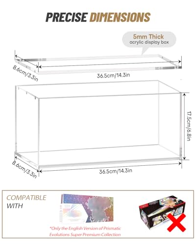 Clear Acrylic Display Box Compatible with Prismatic Evolutions Super Premium Collection Box Stackable 5mm Thick Acrylic Collectibles Protector with Magnets Lid (14.3x3.3x6.8in) - size: 14.3x3.3x6.8in
