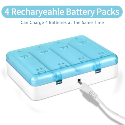Wii Remote Battery Charger,4 in 1 Charging Station with 4 Pack 2800mAh Rechargeable Battery,USB Cable for Wii/Wii U Remote Controller (White) - color: White