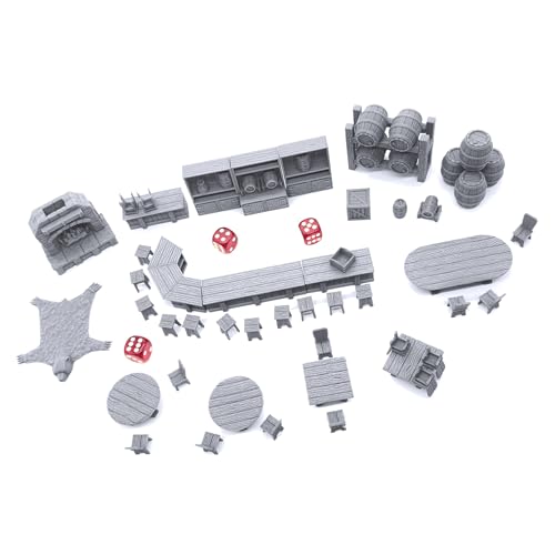 Tavern Bar Furniture Set - DND Terrain - Tabletop RPG Scenery and Wargame Terrain 28mm Miniatures