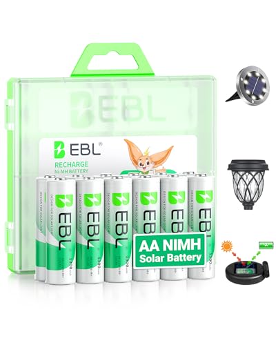 EBL Solar AA Battery Rechargeable Batteries for Solar Lights, 12 Pack | 1300mAh NIMH Pre-Charged 1.2V Mercury-Free, 1200 Cycles for Outdoor Garden Landscaping String Lights - size: Pack of 12 AA, style: AA