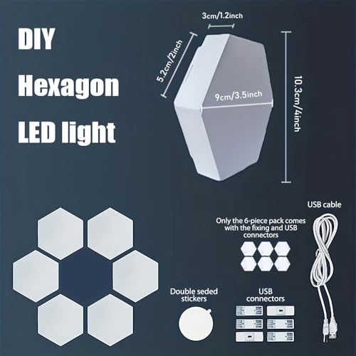 YXQUA Hexagon Wall Light Panels, Touch Control, White, 6 Pack | DIY Modular Assembly, Creative Geometry, for Autism, Sensory Room, Game Room, Living Room, Bedroom, Party, USB Powered - color: White