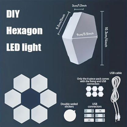 YXQUA Hexagon Wall Light Panels, Touch Control, White, 6 Pack | DIY Modular Assembly, Creative Geometry, for Autism, Sensory Room, Game Room, Living Room, Bedroom, Party, USB Powered - color: White