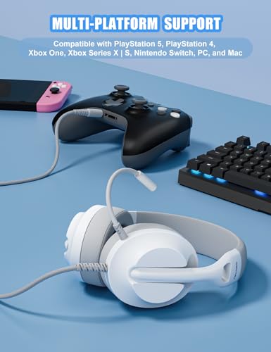 WIRWTRU S30 Gaming Headset with Microphone,198g Lightweight Design, Gaming Headphones for Xbox, Xbox Series X|S, PS5, PS4,Switch, PC, Noise Cancelling Mic, Soft Earmuffs,3.5MM Wired (White)