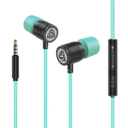 LUDOS Ultra Wired Earbuds in-Ear Headphones, 5 Years Warranty, Earphones with Mic, Noise Isolating Ear Buds, Memory Foam for iPhone, Samsung, School Students, Kids, Women, Small Ears - Turquoise - color: Turquoise, style: 3.5 mm