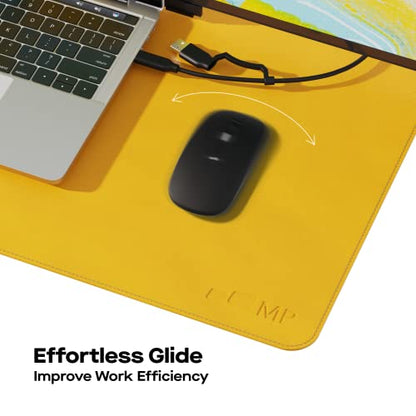 Mobile Pixels Desk Pad, Large PU Leather Desk Mat (Racing Yellow) | Desk Protector with Non-Slip Base for Keyboard and Mouse, Upgraded Sewing Waterproof Desk Mat 31.5"x 15.75" - color: Racing Yellow