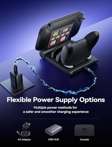 JSAUX 5-in-1 Charging Dock for Switch 2 Pro Controller & Switch 1/2 JoyPads | 5 Charging Ports, 2.5H Fast Charge, 3-Color LED Status, 8 Game Card Slots, PC+ABS, Foldable