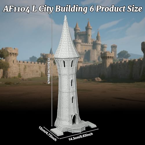 Gothic Watchtower DND Terrain - 25mm Scale Unpainted TTRPG Buildings,Stone Spire Scenery for Dungeons and Dragons, Warhammer, Trench Crusade & Wargame - City Building 6 (AF1104 L) - color: Af1104 L City Building 6