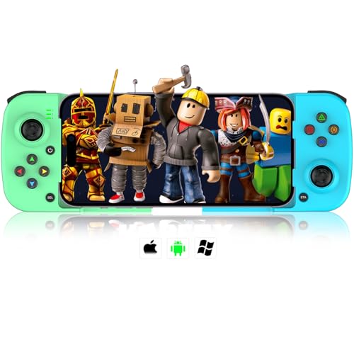 arVin Wireless Gaming Controller for iPhone Android Gamepad Joystick for iPhone 15/14/13, iOS, iPad, MacBook, Samsung Galaxy S23/22/21, TCL, One Plus, Tablet, PC, Call of Duty Mobile, Genshin, Diablo - color: Green&Blue