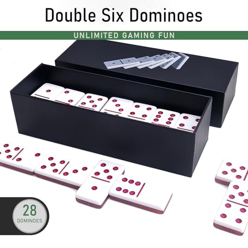 IDTQ Dominoes Set for Adults, Double 6 Dominos Game Set with 28 Domino Tiles Double with Upscale Gift Boxes -7 Polyhedral Dice -Classic Board Games (Light Pink) - color: Light Pink