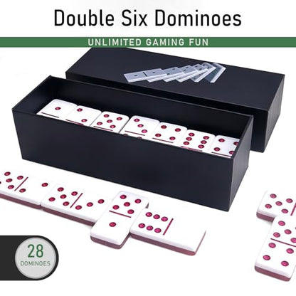 IDTQ Dominoes Set for Adults, Double 6 Dominos Game Set with 28 Domino Tiles Double with Upscale Gift Boxes -7 Polyhedral Dice -Classic Board Games (Light Pink) - color: Light Pink