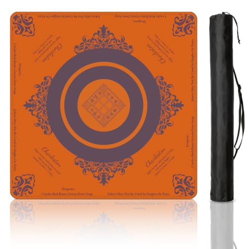 Mahjong Mat for Table with Rules, 31.5" x 31.5" Noise Reduction Non Slip Waterproof Mahjong Table Mat with Carrying Bag, Suitable for Mahjong, Poker, Board Games, Dominoes, and Card Games(Orange) - color: Yellow