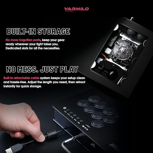 Varmilo Kassai Arcade Fight Stick Rapid Trigger Tournament Grade Controller for Fighting Games Two Versions Standard PC Only or Pro Compatible with PC PS4 PS5 Switch1 Switch2 (Lunar Silver, Standard (PC))