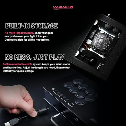 Varmilo Kassai Arcade Fight Stick Rapid Trigger Tournament Grade Controller for Fighting Games Two Versions Standard PC Only or Pro Compatible with PC PS4 PS5 Switch1 Switch2 (Lunar Silver, Standard (PC))