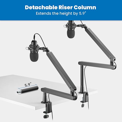 Mount-It! Mic Arm, Microphone Boom Arm, Adjustable Full Motion Mic Desk Mount, for Streaming, Gaming, Podcast, Recording, 3/8" and 5/8" Compatible, Low Profile Design, Height up to 27.8", Black