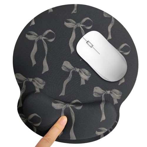 Black Bow Mouse Pad with Wrist Rest, Ergonomic Mouse Pad Memory Foam Wrist Support, Non-Slip Rubber Base Black Mousepad, Cute Desktop Pad for Computer Desk Office Supplies Accessories for Girls Women - color: Black