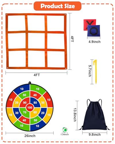 2-in-1 Outdoor Giant Tic Tac Toe Bean Bag Toss Games, Tic Tac Toe Ball Toss Game and Dart Board Games with Sticky Balls for Kids Adults Large Lawn Carnival Yard Birthday Family Outside Party Games - size: D+GT-42