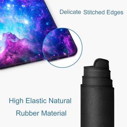 Gaming Large Mouse Pad with Stitched Edges, Purple Galaxy Desk Mat, Extended Keyboard Pad, Non-Slip Rubber Base Desk Pad for Keyboard and Mouse, 31.5X11.8 inch - color: 11 Purple Galaxy