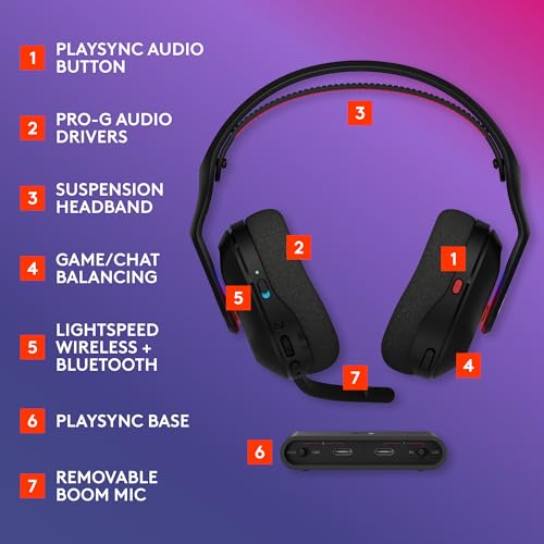 Logitech G Astro A20 X Multi-Platform Wireless Gaming Headset - Black | For PS5, Xbox, PC, Switch - PLAYSYNC Audio Switcher, <16 bit/48kHz (Console), <24 bit/48 kHz (PC), <90hr Battery, 2.4GHz & BT - color: Black