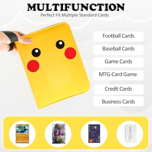 4 Pockets Trading Card Binder, 400 Card Holders with 50 Removable Sleeves, Portable Card Binder Album with zipper, Card holder Book for Game, Sport Collection (Bright yellow) - color: Bright yellow