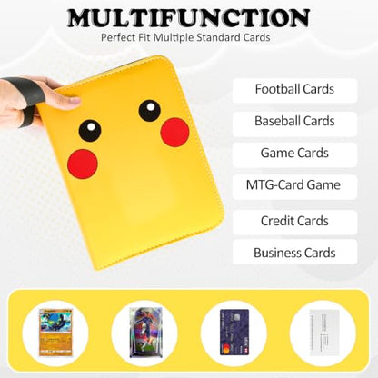 4 Pockets Trading Card Binder, 400 Card Holders with 50 Removable Sleeves, Portable Card Binder Album with zipper, Card holder Book for Game, Sport Collection (Bright yellow) - color: Bright yellow