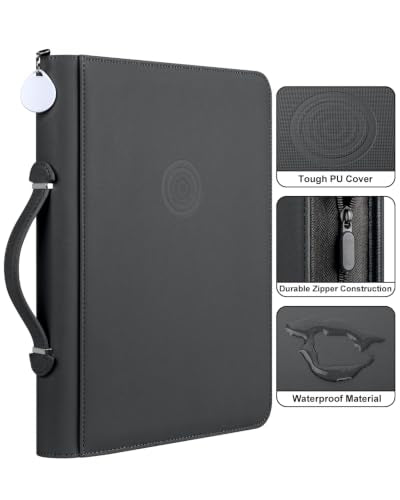 GEAoffice 9 Pocket Trading Card Binder, Holds 576 Cards, Premium PU Zip Card Binder with Handle, Side-Loading Pockets, Fits TCG, MTG, Sports Cards & Sleeved Cards (Black) - color: Black