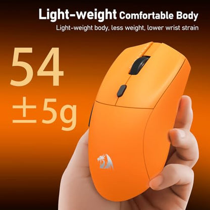Redragon M919 Pro Wireless Esports Gaming Mouse, 54g Lightweight, Orange | 8000 Hz Polling Rate, 45K DPI, 6 Programmable Buttons, 85 Hr Battery, BT5.1/2.4GHz/USB-C Wired Gamer Mouse for PC/Mac/Win