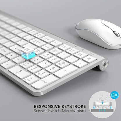 JOYACCESS Wireless Keyboard and Mouse, Ergonomic,Dustproof and Portable Wireless Keyboard with Number Keypad, Adjustable DPI Computer Mouse for Laptop,PC, Windows-Silver White - color: silver