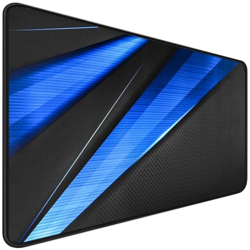 Desk Pad Large Gaming Mouse Pad Extended Keyboard Mouse Mat, Black Blue | Non-Slip Rubber Base & Stitched Edge for Computers Laptop Desk Home Office Accessories - color: Black Blue, size: 31.5" x 15.7"