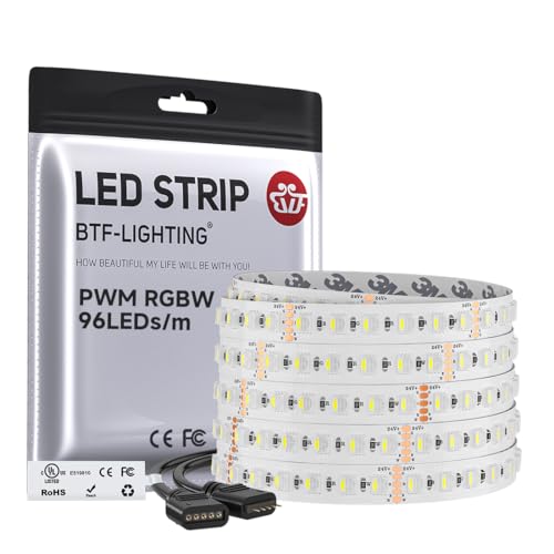 BTF-LIGHTING UL Listed RGBW LED Strip Lights,5050 4 Colors in 1 RGB + 6000K-7000K Cool White,24V DC,16.4ft/5m 96LEDs/m 12mm White PCB, IP30 for Home Decoration(No Adapter or Controller) - color: RGB+Cool White, size: White PCB IP30
