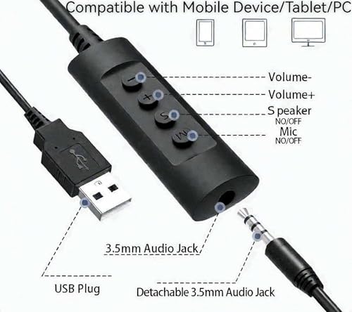 Wired Headset, Noise Cancellation, 3.5mm Port or in-line Control with USB-A Port, Ideal for Educational, Office, Games, Call Centers, podcasts, Music, and so Much More- Black(Ultra Light)
