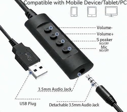 Wired Headset, Noise Cancellation, 3.5mm Port or in-line Control with USB-A Port, Ideal for Educational, Office, Games, Call Centers, podcasts, Music, and so Much More- Black(Ultra Light)
