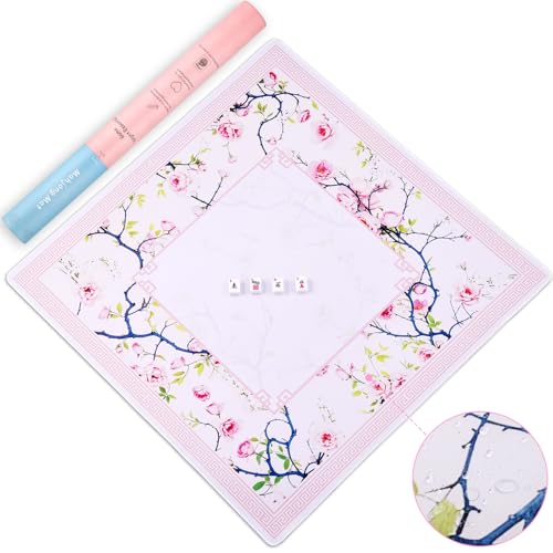 Mahjong Mat & Mah Jongg Mat for Table - Waterproof & Silent, 3mm Thick Non-Slip Game Pad with Unique Designs, Carry Bag & Gift Tube - Premium Mahjongg Accessories（31.5" x 31.5",Pink - color: Pink