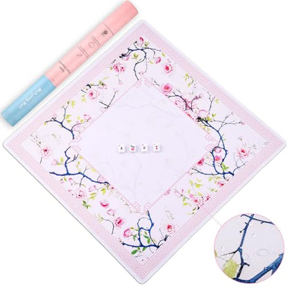 Mahjong Mat & Mah Jongg Mat for Table - Waterproof & Silent, 3mm Thick Non-Slip Game Pad with Unique Designs, Carry Bag & Gift Tube - Premium Mahjongg Accessories（31.5" x 31.5",Pink - color: Pink