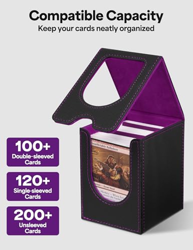 MTG Commander Deck Box, MTG Card Box with See-Through Window, Magnetic Closure Holds 100+ Double-Sleeved Cards TCG Cards(Black&Purple) - color: Black&Purple