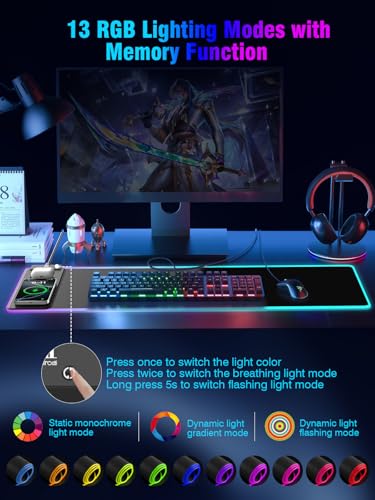 Mouse Pad with Magnetic Wireless Charging, Large Desk Pad Protector, RGB Black Mousepad Desk Mat with 15W Fast Charger, 4mm Thick Non-Slip, Waterproof Laptop Writing Pad for Office, Home, Gaming - color: Black Magnetic Charging 31.5x11.3"