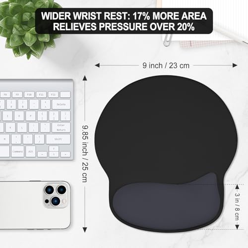 ITNRSIIET Ergonomic Mouse Pad with Wider Memory Foam Wrist Rest +17%, Curved Cushion Reduces Pressure 20%, Pain Relief, Non-Slip, Smooth, Cute Color Desk Accessory, 9.85 x 9 inch, Black Gray Gradient - color: Black Gray Gradient