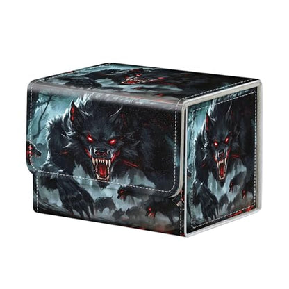 Dark Wolf Pack for MTG Deck Box, 100+ Double Sleeved Card Storage Case, PU Leather Commander Deck Case for TCG Magic Yugioh, Magnetic Closure - color: Dark Wolf Pack