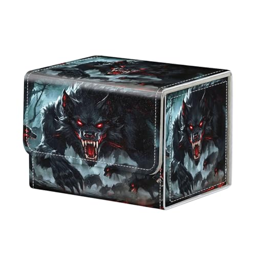 Dark Wolf Pack for MTG Deck Box, 100+ Double Sleeved Card Storage Case, PU Leather Commander Deck Case for TCG Magic Yugioh, Magnetic Closure - color: Dark Wolf Pack