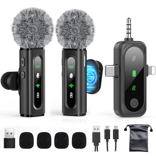 GoorDik Wireless Lavalier Microphone for iPhone, Android, USB C, PC, Camera Video Recording 4 in 1 Clip-on Mics with Rotatable Clip&Denoise Recording, for Vlog Tiktok YouTube Podcast Content Creator - color: Carbon Black, size: Without Charging Case