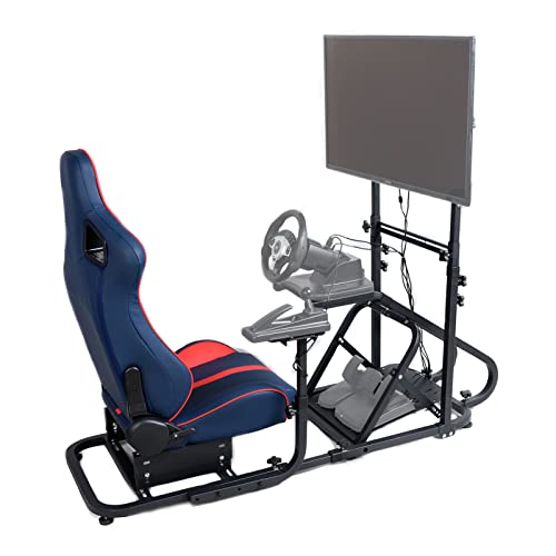 WTRAVEL Racing Simulator Cockpit with Adjustable Wheel Stand and Racing Seat for All Logitech G920|G25|G27|G29| Thrustmaster | Compatible with Xbox, PS4, PS5, PC Platforms (Blue+Red) - color: Blue+red