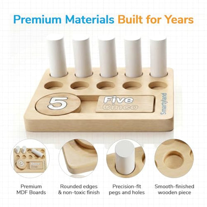 Bilingual Math Toy English Spanish Educational Kit for Preschoolers | STEAM Early Math & Logic Set | Hands-on Addition, Subtraction, Counting, Logic Games, Wooden Boards, Activity Cards