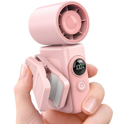 Hotsales Clip-On Portable Fan for Strollers, Handheld Turbo Fan for Travel | Small But Mighty Mini Fan, Detachable 360° Rotating Clip, LED Display, Rechargeable, Summer Outings, Gifts For Women And Men - color: Blush Pink, size: 1 Pack