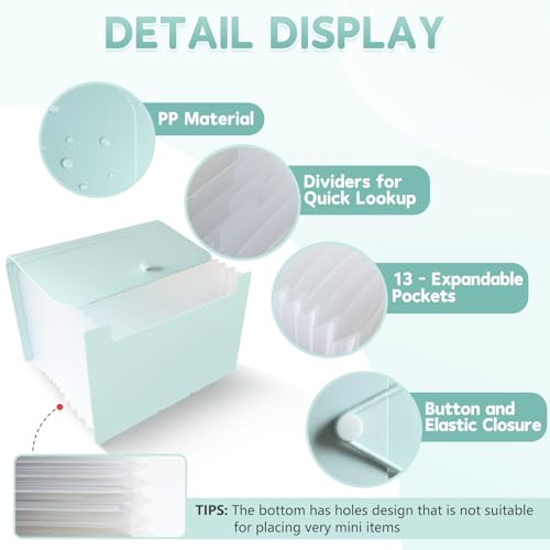 DHATMYC 4x6Index Card Holder Organizer 3x5Flash Note Card Storage Box,Green | A6 File Case Flashcard Notecard Container with Dividers and 13 Expandable Pockets for Recipe Coupon Stickers Scrapbook Paper - color: Green