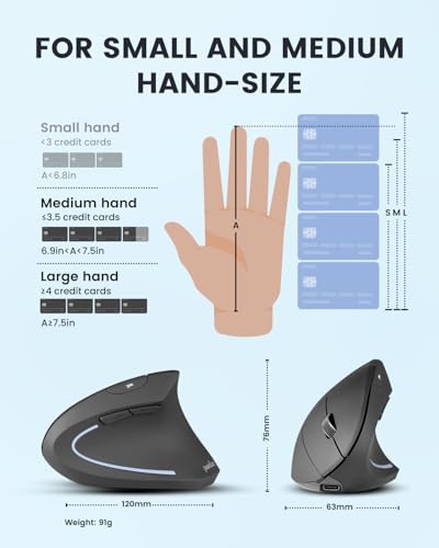 Perixx PERIMICE-813RX Wireless Rechargeable Vertical Mouse - Multi-Device spec - Duo Wired and Wireless Charging Feature -The Included Charger Compatible with iPhone, AirPods, and AirPods Pro - style: Wireless Rechargeable with Charging Pad